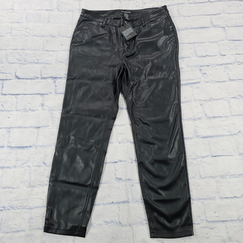 Baccini Faux Leather Pants WOMENS 10 Black Straight Leg Sleek Edgy